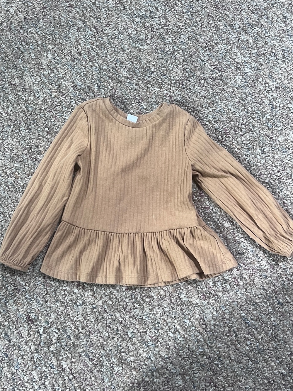 Old Navy Girls' Long Sleeve Ribbed Peplum Top - Brown